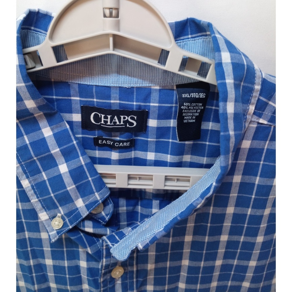 Chaps Easy Care Men's Short Sleeve Button Down Shirt, 3XL, Blue Plaid - Picture 2 of 5